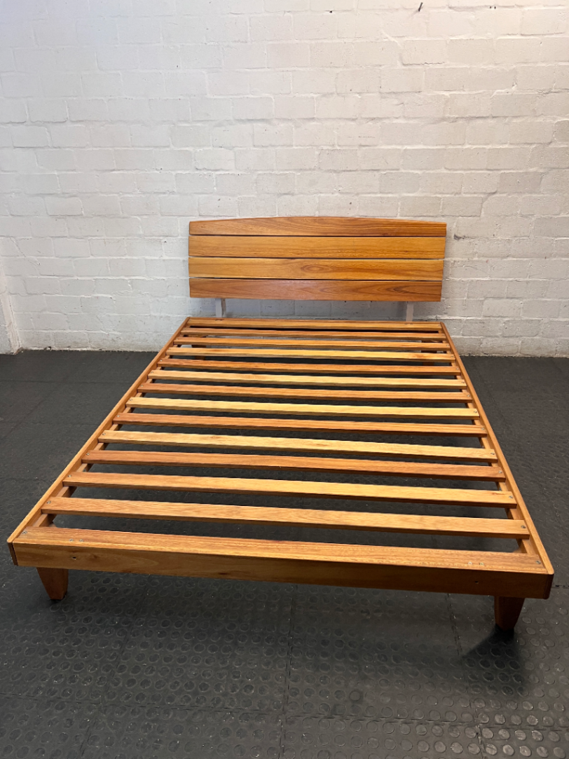 Extra Length Wooden Queen Bed Frame with Headboard — Fair Condition with Visible Surface Wear