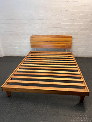 Extra Length Wooden Queen Bed Frame with Headboard — Fair Condition with Visible Surface Wear
