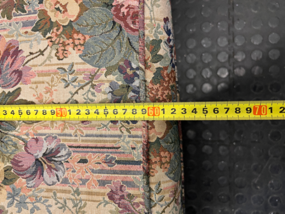 Floral High Back 2 Seater Couch with Wood Detail — Fair Condition with General Wear