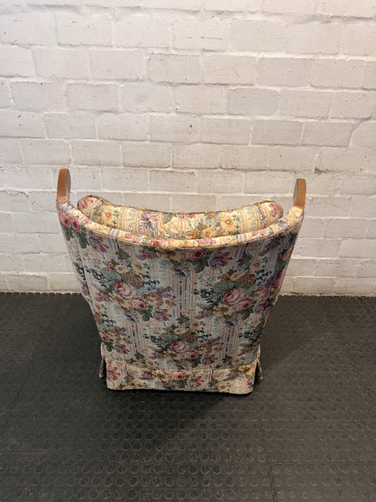 Floral High Back Single Seater Couch with Timber Accents