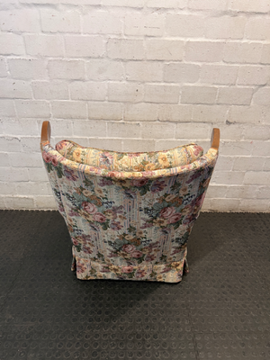 Floral High Back Single Seater Couch with Timber Accents