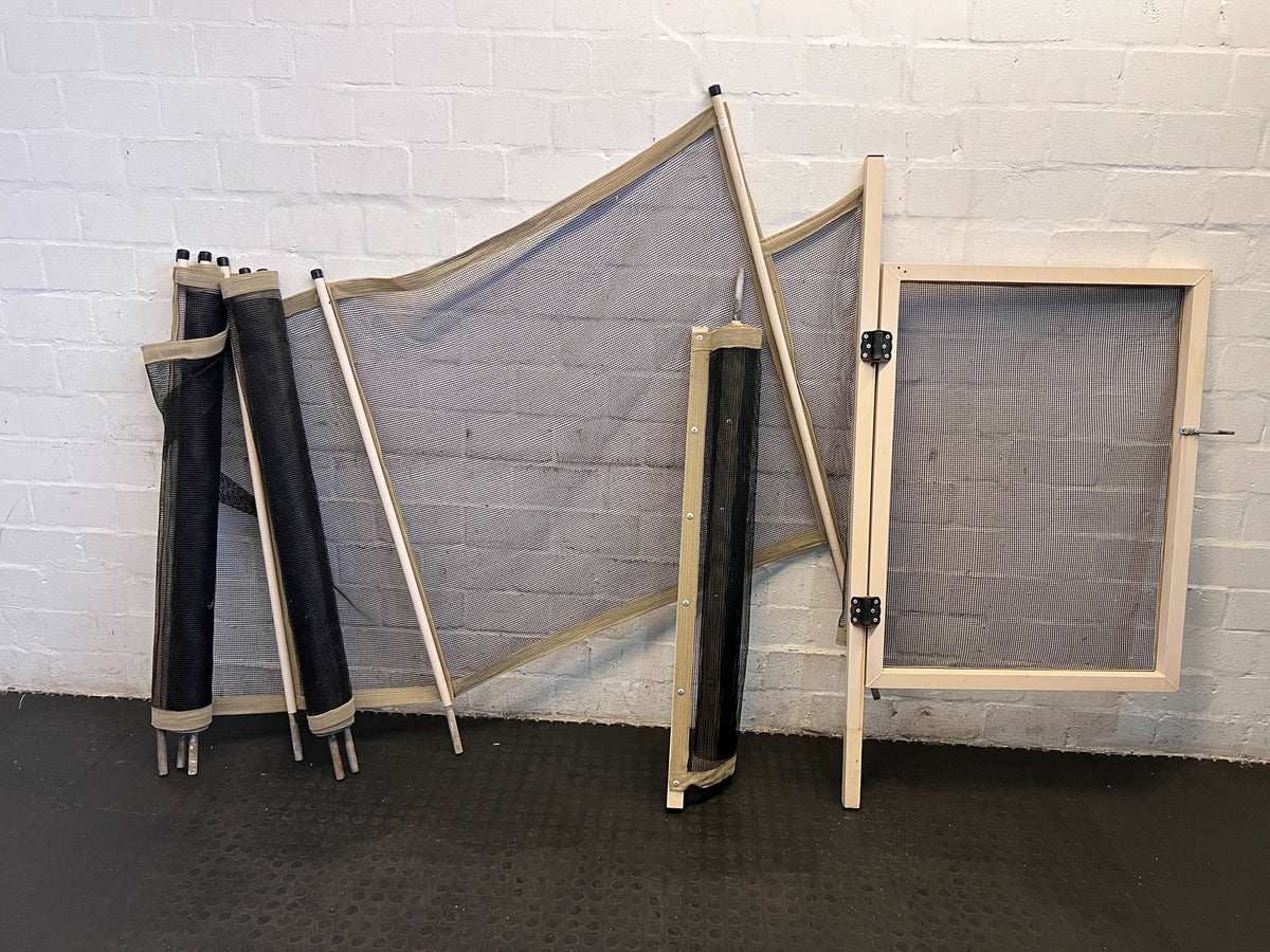 Foldable Black Mesh Screen with Wooden Frame for Patio Use - 2ndhandwarehouse.com