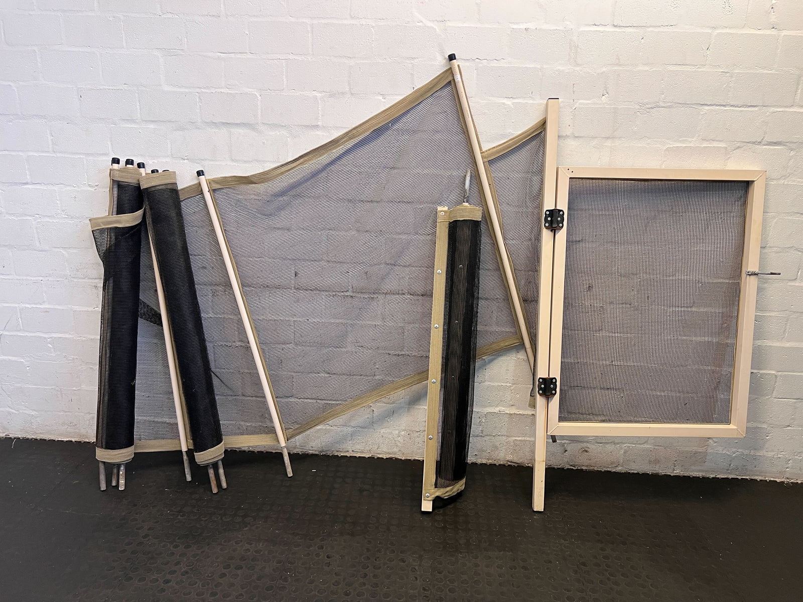 Foldable Black Mesh Screen with Wooden Frame for Patio Use - 2ndhandwarehouse.com