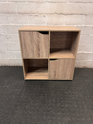 Four-Cube Oak Finish Mini Shelf Cabinet — Fair Condition with General Wear