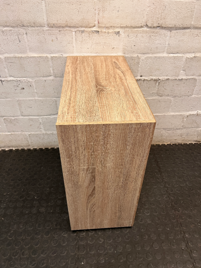 Four-Cube Oak Finish Mini Shelf Cabinet — Fair Condition with General Wear
