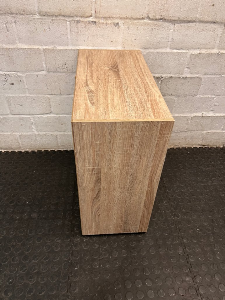 Four-Cube Oak Finish Mini Shelf Cabinet — Fair Condition with General Wear