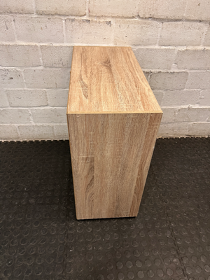 Four-Cube Oak Finish Mini Shelf Cabinet — Fair Condition with General Wear