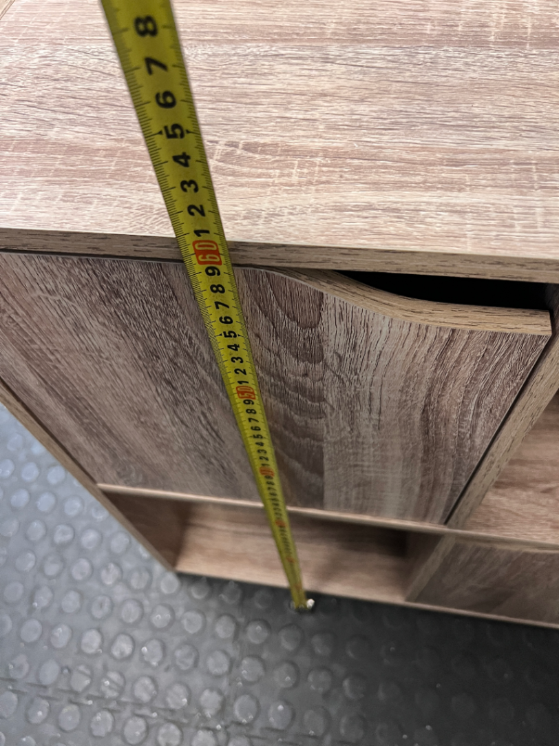 Four-Cube Oak Finish Mini Shelf Cabinet — Fair Condition with General Wear