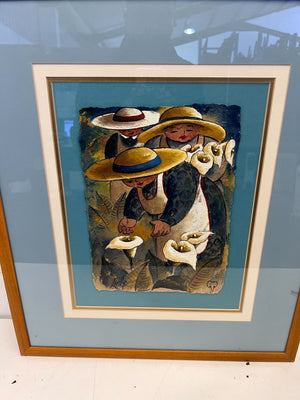 Framed Art Print of Farmers with Calla Lilies – Vibrant Colors