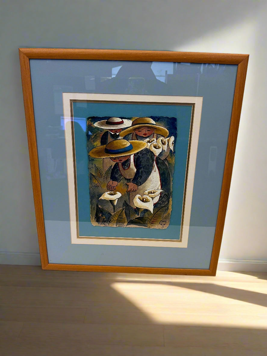 Framed Art Print of Farmers with Calla Lilies – Vibrant Colors