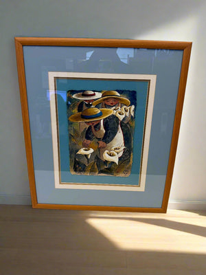 Framed Art Print of Farmers with Calla Lilies – Vibrant Colors