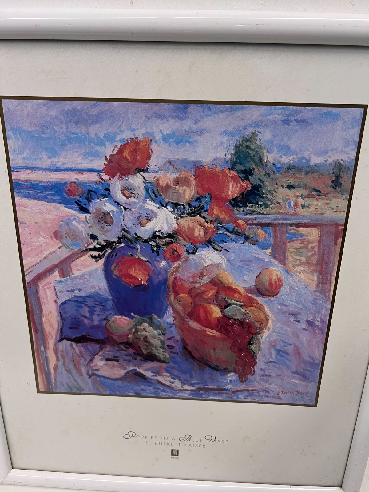 Framed Artwork: "Poppies in a Blue Vase" by S. Burkett Kaiser 50 x 44cm