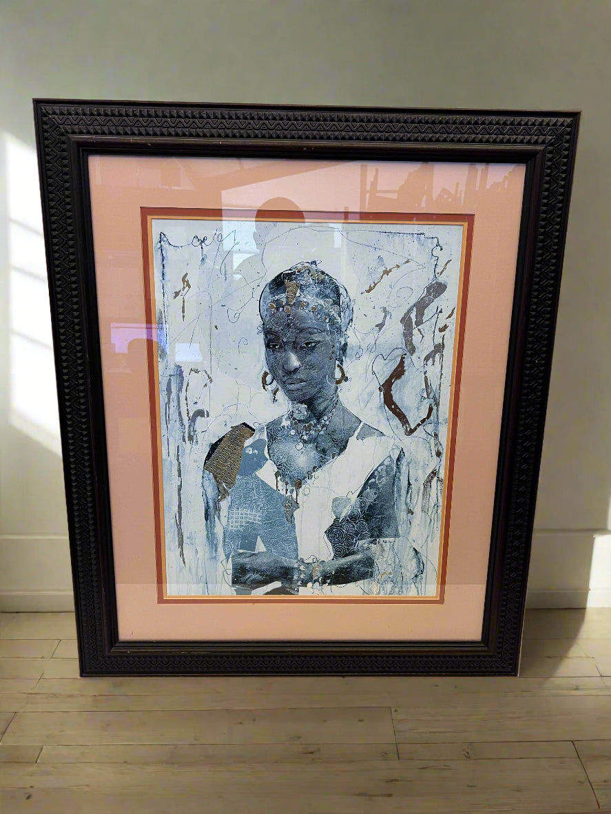 Framed Blue Abstract Art Print with Intricate Detailing