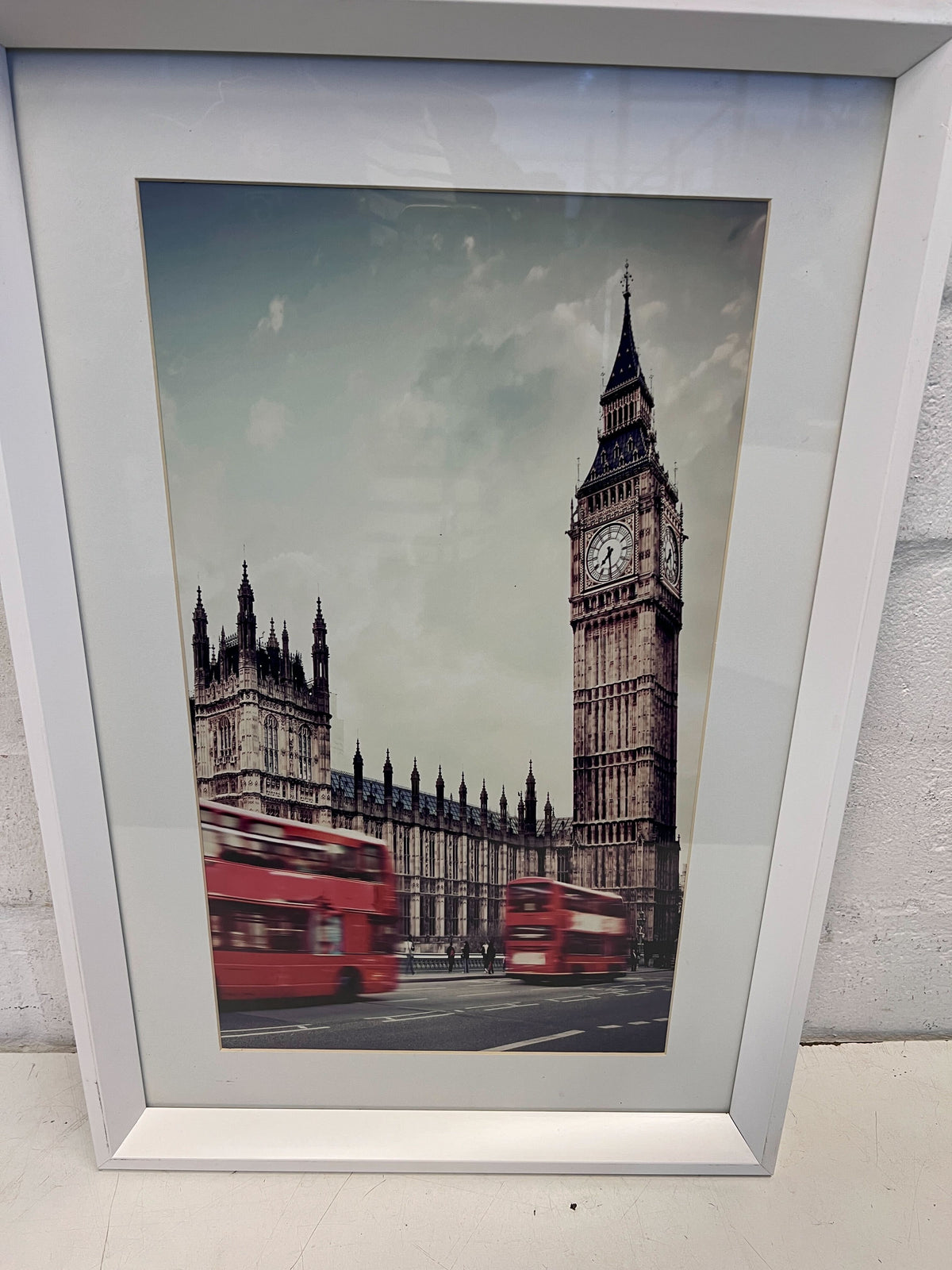 Framed Print of Big Ben and Red Buses - Vintage Style Art
