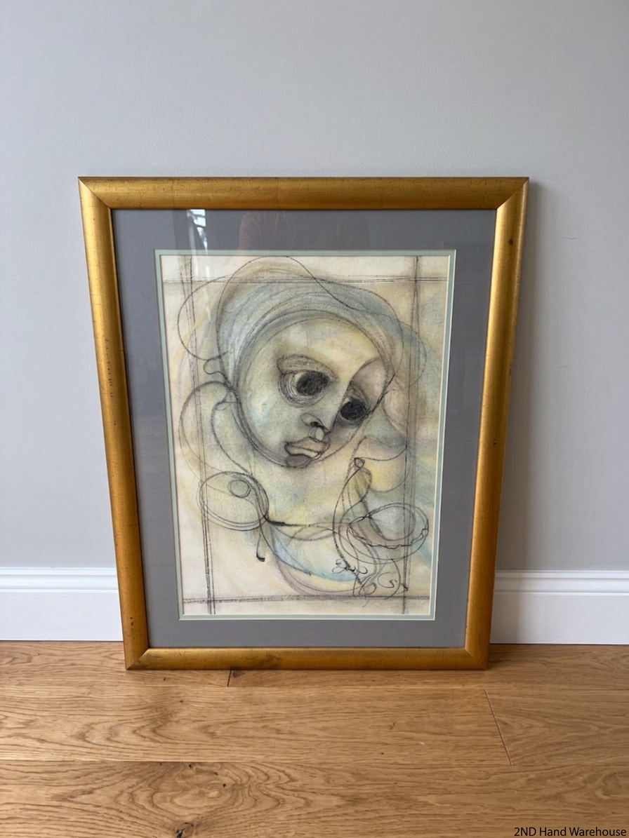 Framed Sketch Art with Gold-Toned Frame — Good Working Order