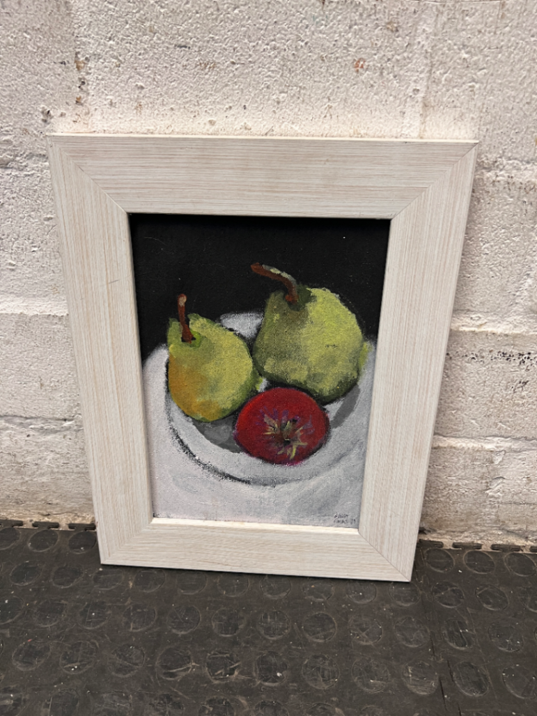 Framed Still Life Fruit Painting in Light Wood Frame
