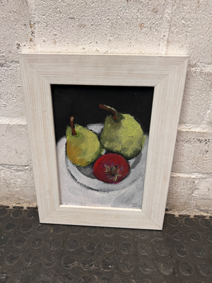 Framed Still Life Fruit Painting in Light Wood Frame