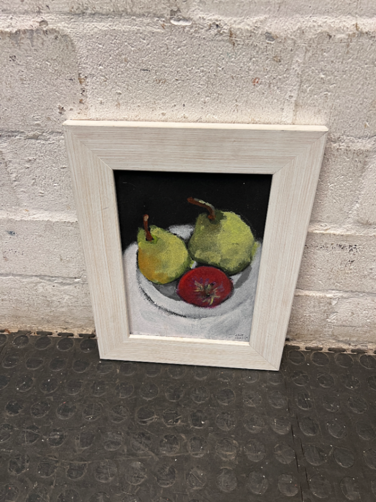 Framed Still Life Fruit Painting in Light Wood Frame