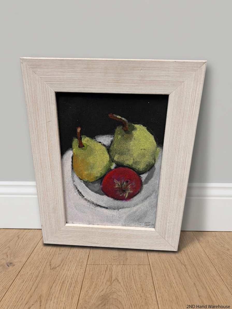 Framed Still Life Fruit Painting in Light Wood Frame
