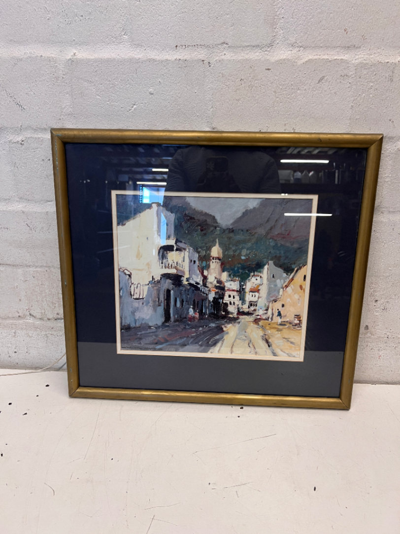 Framed Street Scene Print with Gold Metallic Border - 2ndhandwarehouse.com