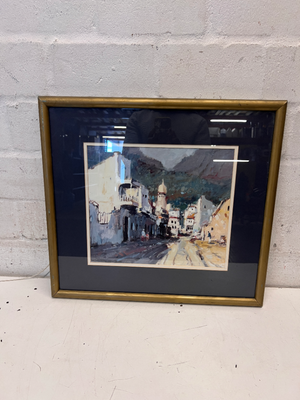 Framed Street Scene Print with Gold Metallic Border - 2ndhandwarehouse.com