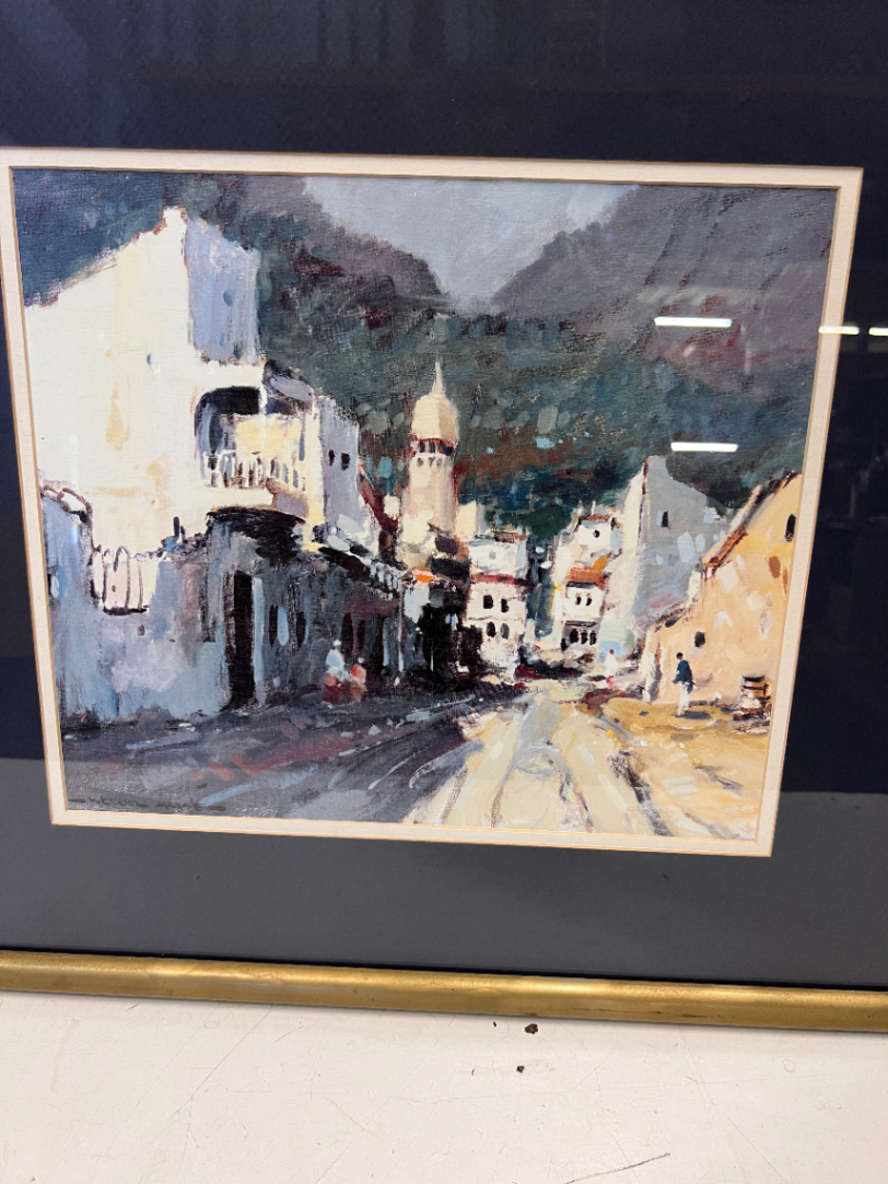 Framed Street Scene Print with Gold Metallic Border - 2ndhandwarehouse.com