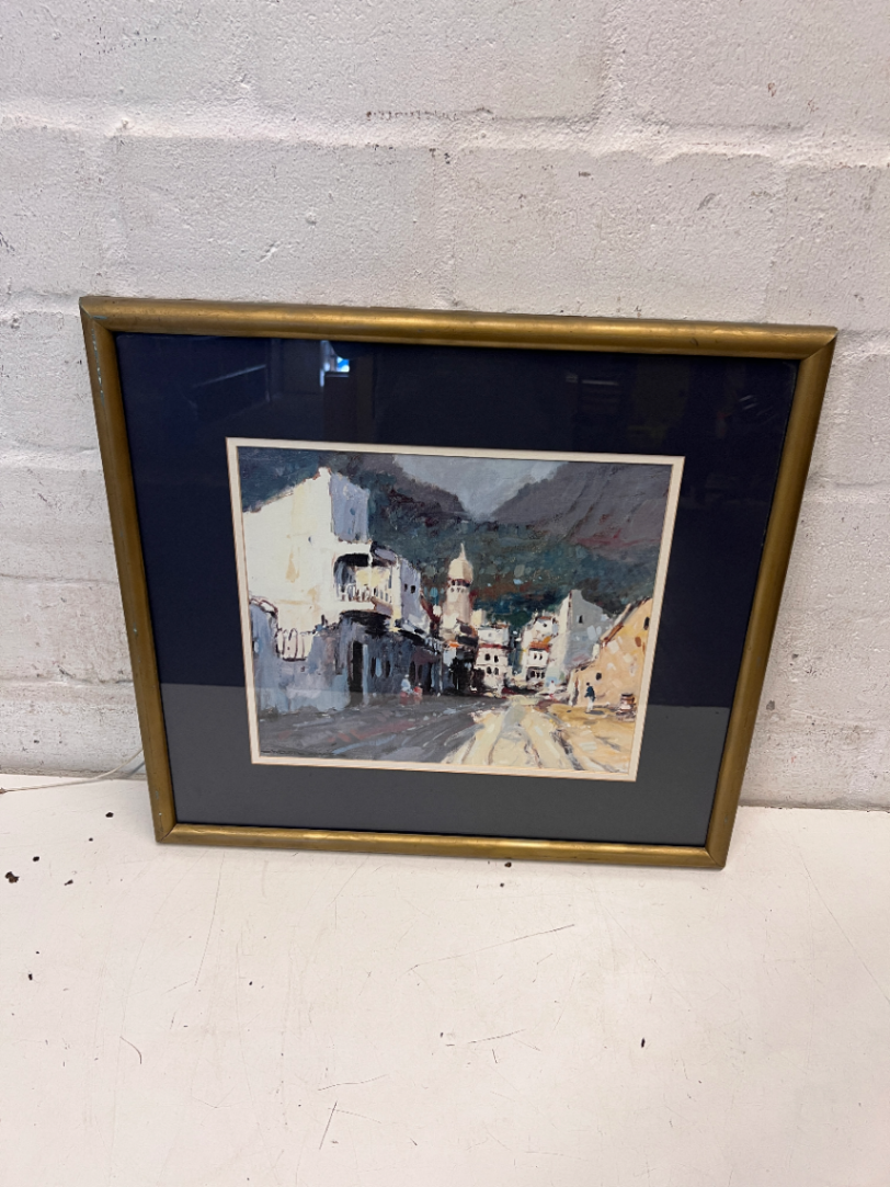 Framed Street Scene Print with Gold Metallic Border - 2ndhandwarehouse.com