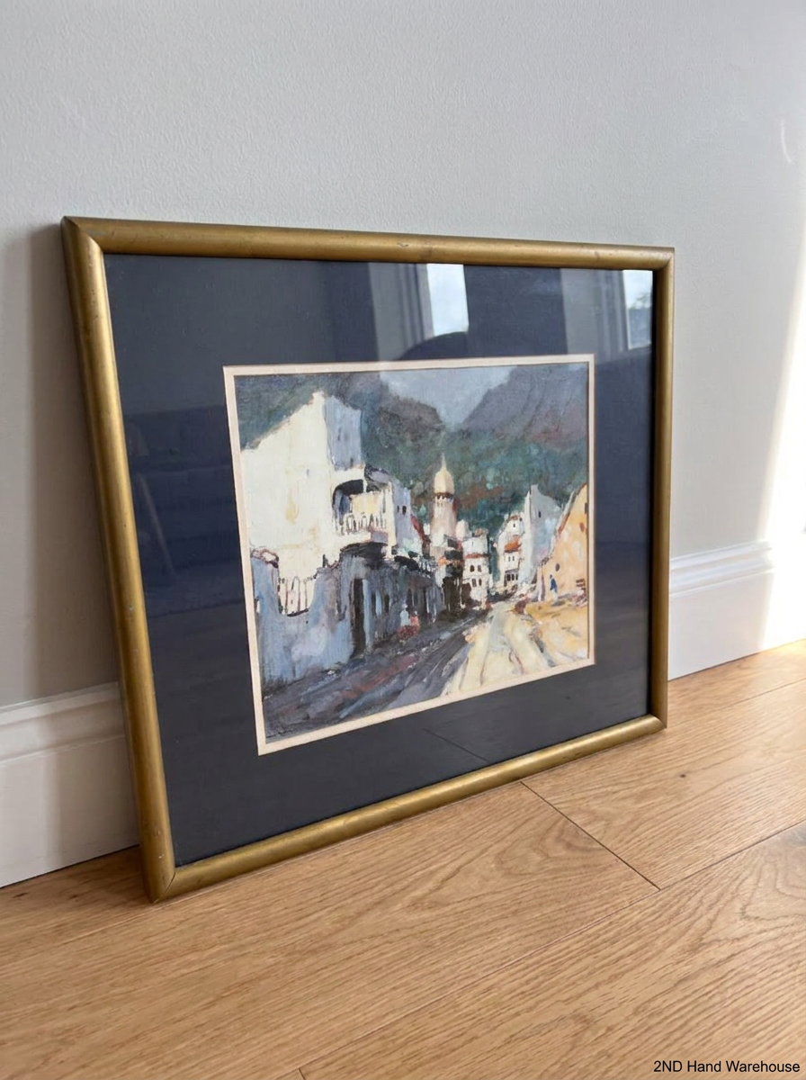 Framed Street Scene Print with Gold Metallic Border - 2ndhandwarehouse.com