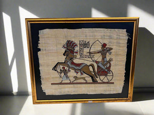 Framed Vintage Egyptian Papyrus Artwork with Gold Frame