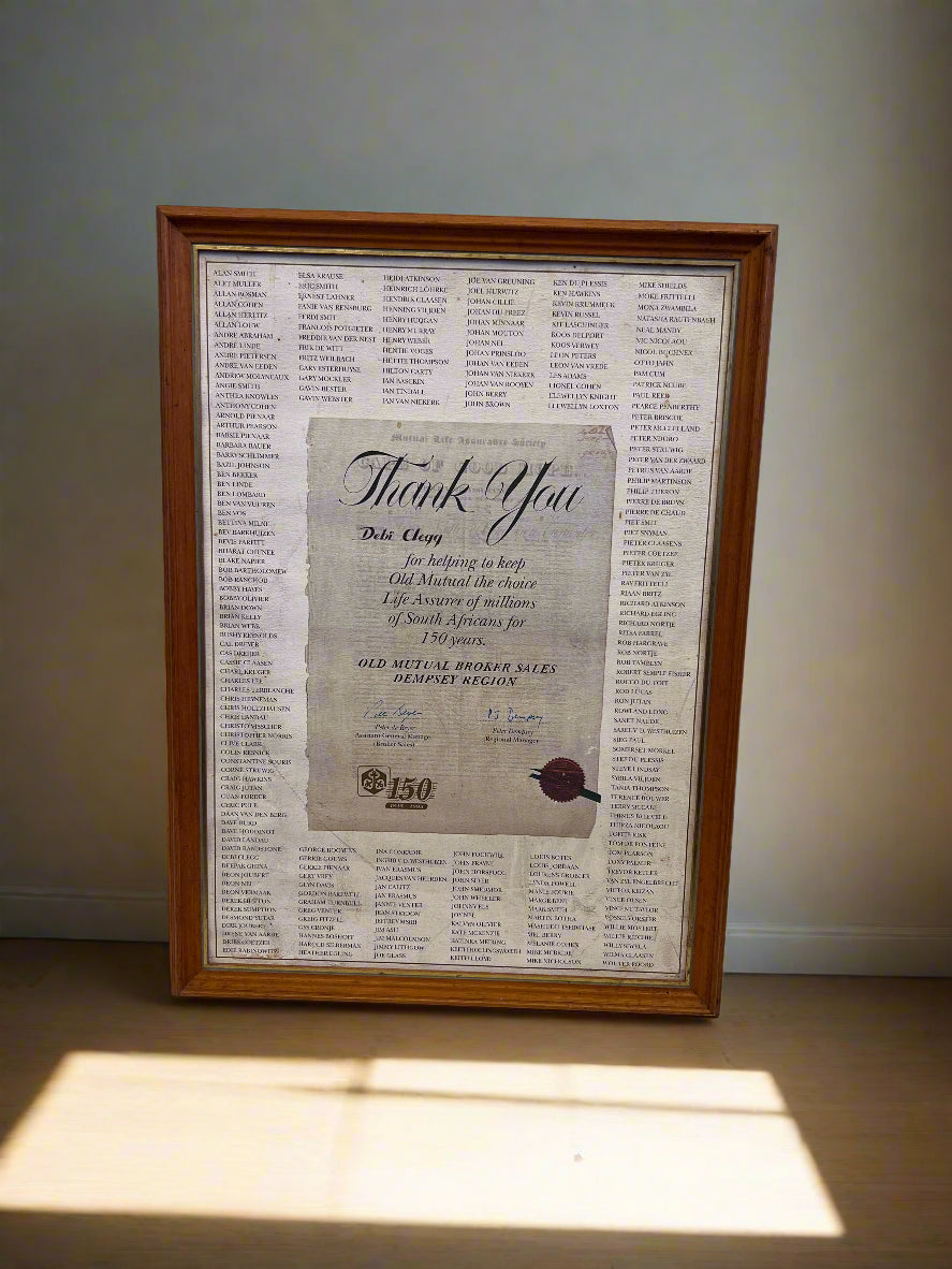 Framed Vintage Thank You Certificate – Classic Wooden Frame