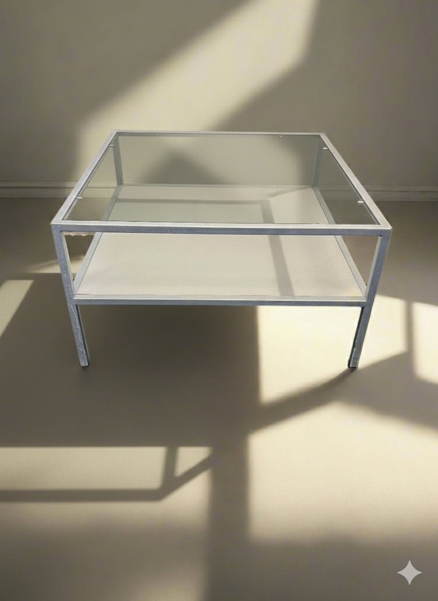 Modern Glass-Top Coffee Table with Silver Frame – Minor Scratches