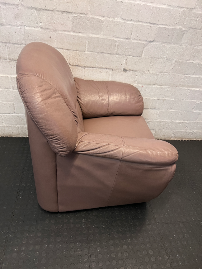 Genuine Leather 1 Seater Couch in Taupe - Well Used Condition - 2ndhandwarehouse.com