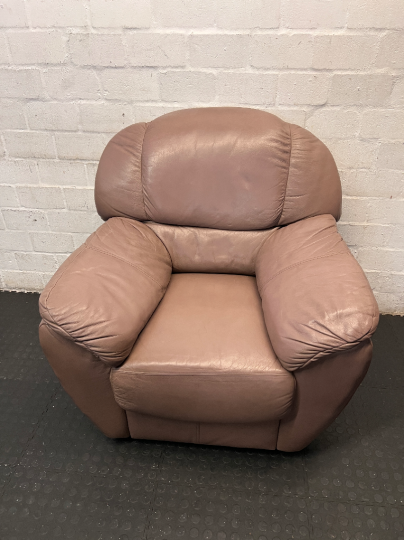 Genuine Leather 1 Seater Couch in Taupe - Well Used Condition - 2ndhandwarehouse.com
