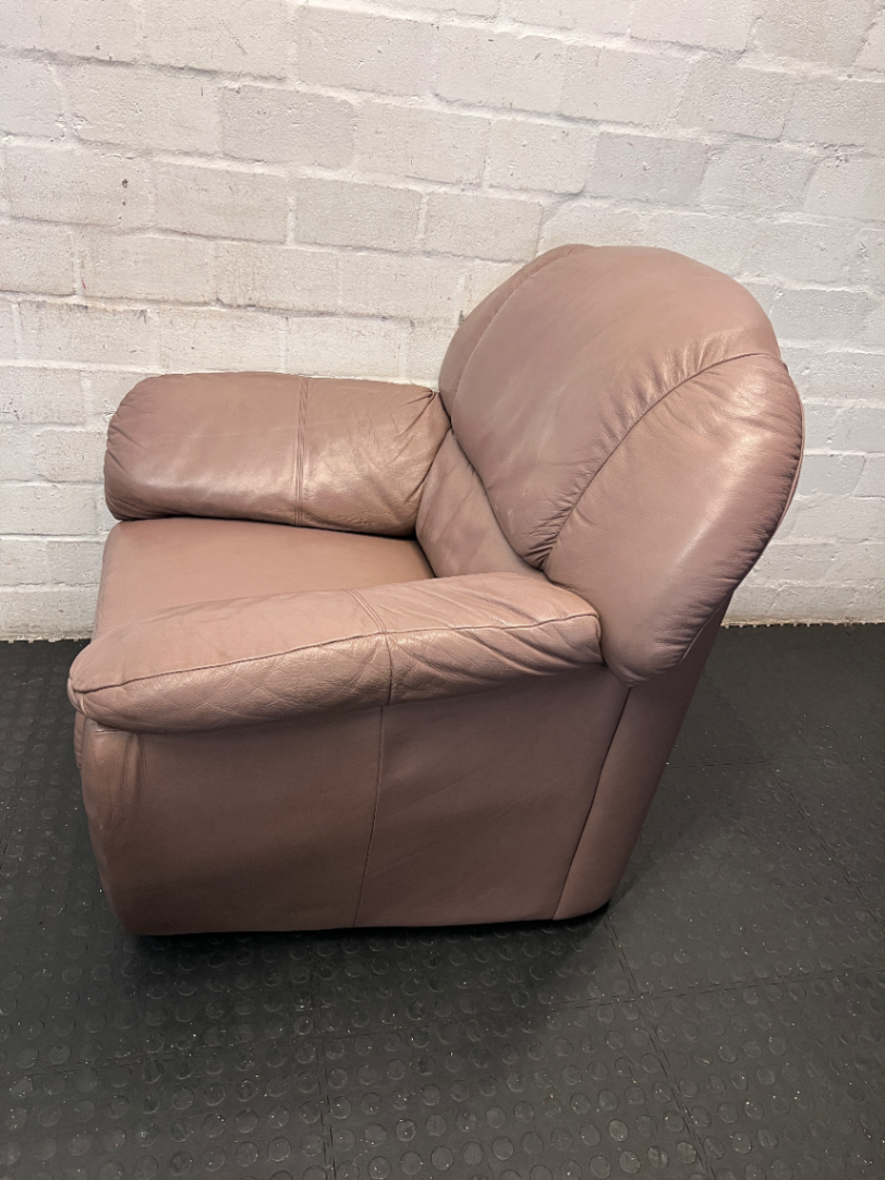 Genuine Leather 1 Seater Couch in Taupe - Well Used Condition - 2ndhandwarehouse.com