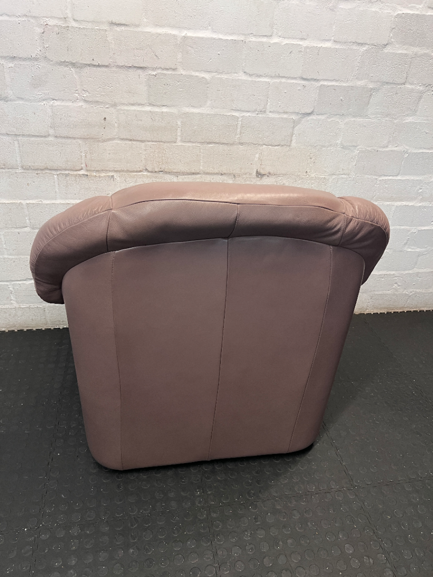 Genuine Leather 1 Seater Couch in Taupe - Well Used Condition - 2ndhandwarehouse.com