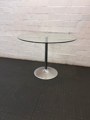 Glass Dining Set with 4 Blue Chairs - Wear on Table Base - 2ndhandwarehouse.com