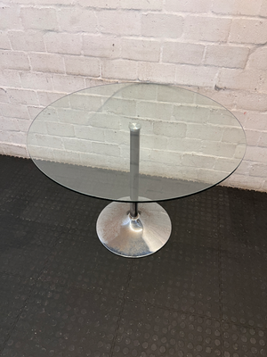 Glass Dining Set with 4 Blue Chairs - Wear on Table Base - 2ndhandwarehouse.com