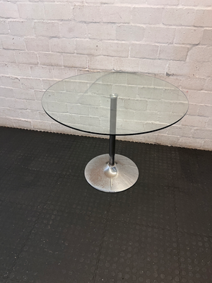 Glass Dining Set with 4 Blue Chairs - Wear on Table Base - 2ndhandwarehouse.com