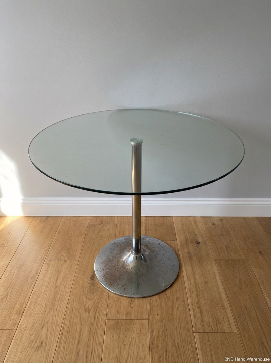 Glass Dining Set with 4 Blue Chairs - Wear on Table Base - 2ndhandwarehouse.com