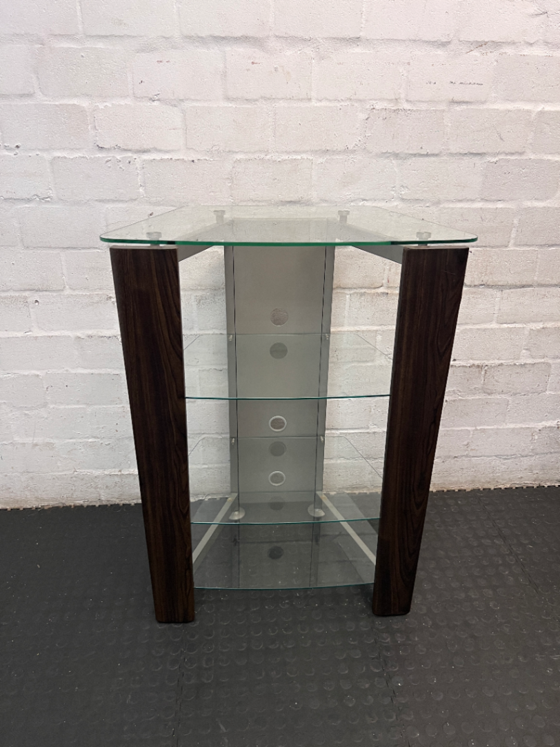 Glass and Steel Display Unit - Minor Damage to Veneer - 2ndhandwarehouse.com
