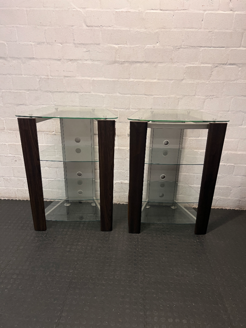 Glass and Steel Display Unit - Minor Damage to Veneer - 2ndhandwarehouse.com