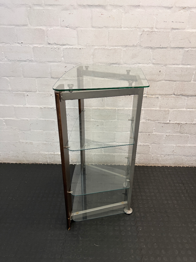Glass and Steel Display Unit - Minor Damage to Veneer - 2ndhandwarehouse.com