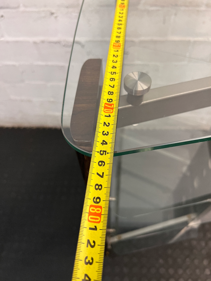 Glass and Steel Display Unit - Minor Damage to Veneer - 2ndhandwarehouse.com