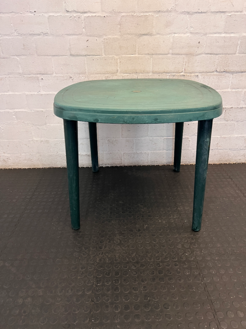 Green Moulded Plastic Outdoor Garden Table — Fair Condition with Surface Wear - 2ndhandwarehouse.com