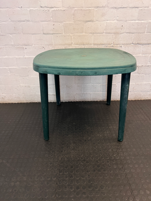 Green Moulded Plastic Outdoor Garden Table — Fair Condition with Surface Wear - 2ndhandwarehouse.com