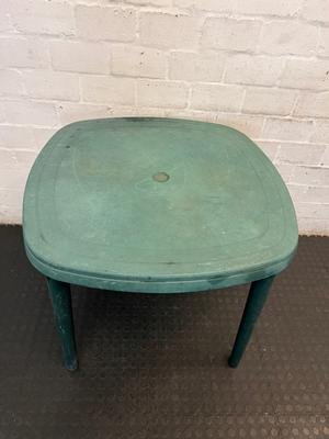 Green Moulded Plastic Outdoor Garden Table — Fair Condition with Surface Wear - 2ndhandwarehouse.com