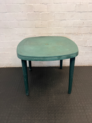 Green Moulded Plastic Outdoor Garden Table — Fair Condition with Surface Wear - 2ndhandwarehouse.com