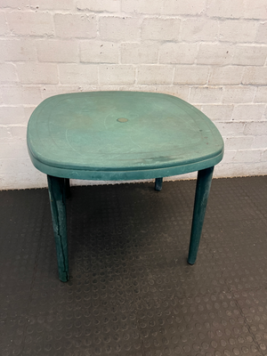 Green Moulded Plastic Outdoor Garden Table — Fair Condition with Surface Wear - 2ndhandwarehouse.com