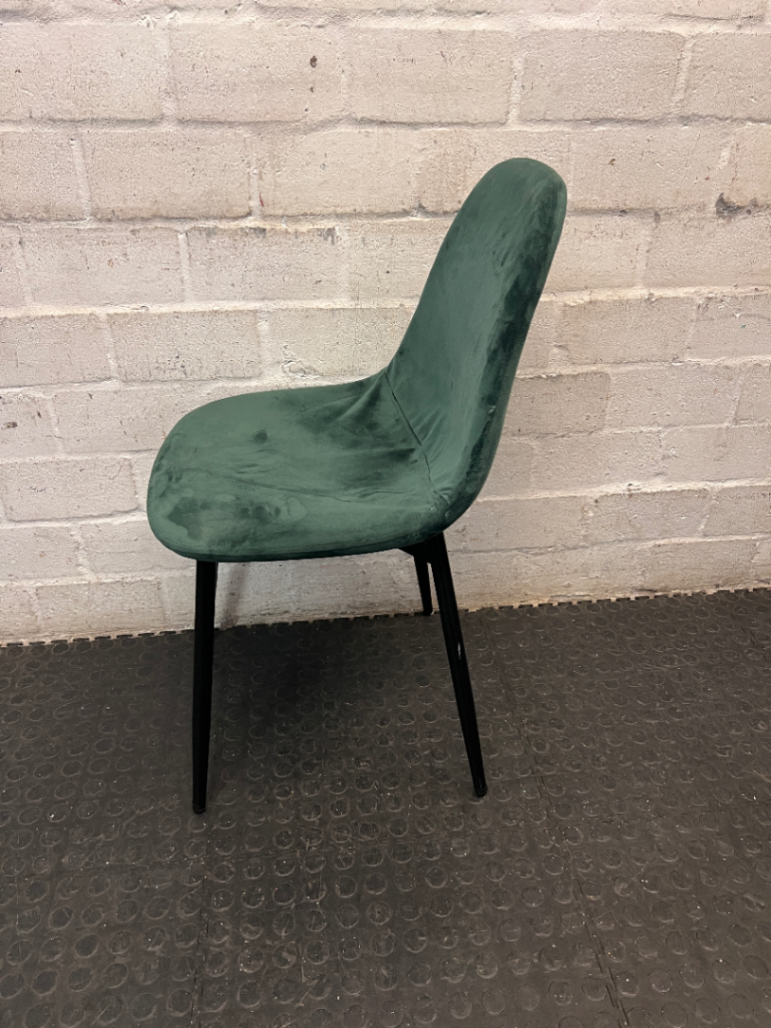 Green Velvet Upholstered Dining Chair with Black Metal Legs