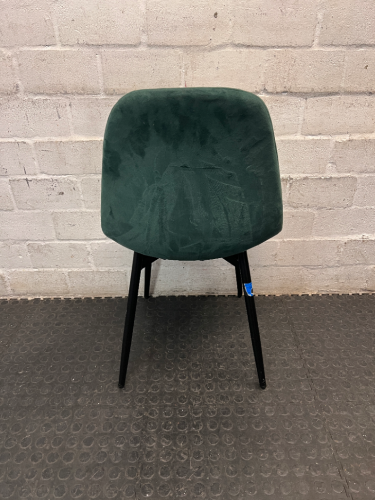 Green Velvet Upholstered Dining Chair with Black Metal Legs